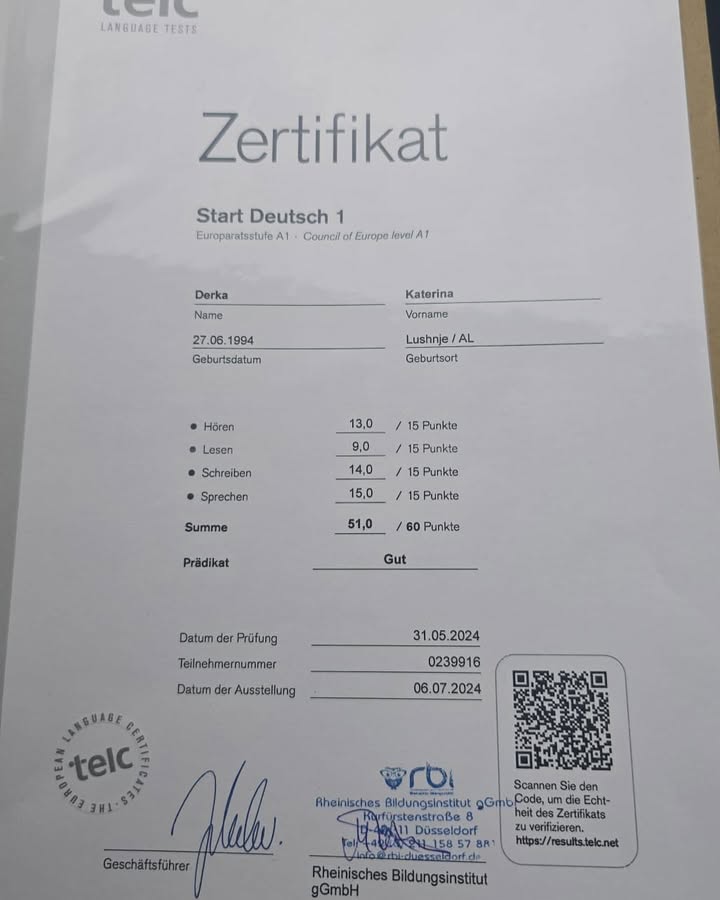 Лучшее место в Узбекистане для покупки сертификата TELC A1 онлайн.