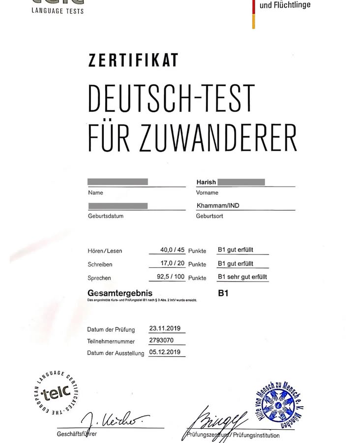 Erwerben Sie das TELC A1-Zertifikat online in China