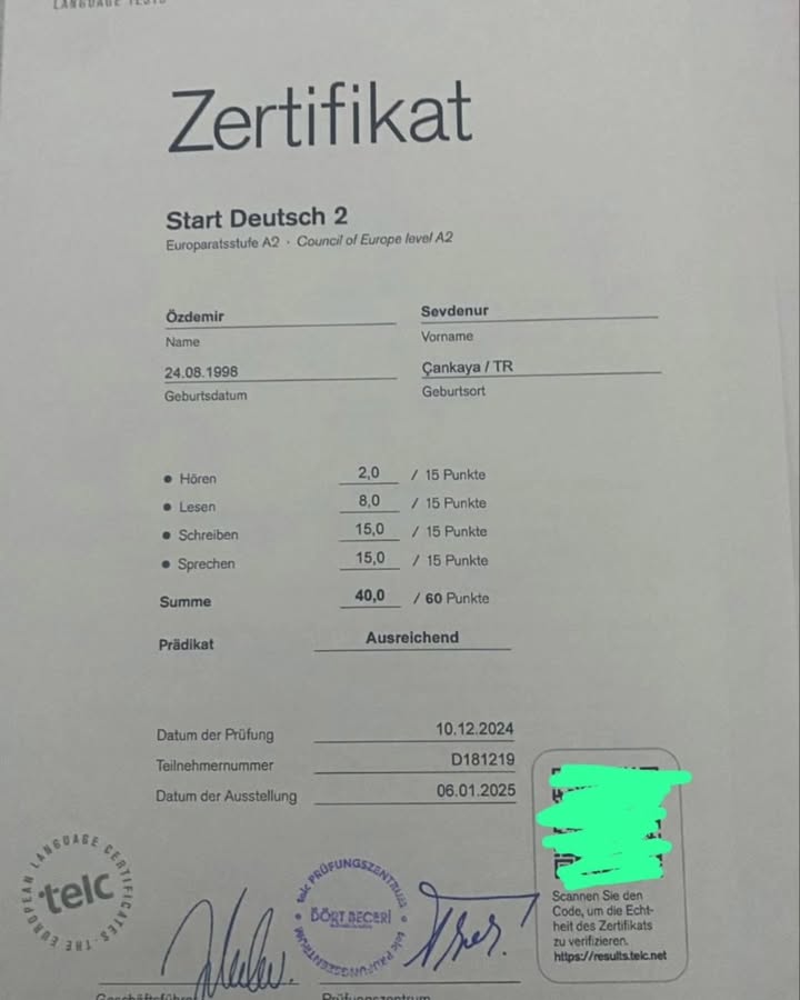 Приобретите сертификат TELC A2 по доступной цене в Узбекистане.